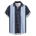 thumbnail image 5 of VSSSJ Men's Bowling Shirt Casual Short Sleeve Button Down Shirts Striped Color Block Vintage Summer Vacation Beach Collared Shirts Dark Blue XXXL, 5 of 6