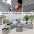 thumbnail image 4 of ELPOSUN Patio Furniture Set with Fire Pit Table, 8 Pieces Curved Patio Sectional Couch with Storage Armrest Table and 4 Pillows, Round Fire Pit Conversation Sets with Waterproof Covers (Gray), 4 of 8