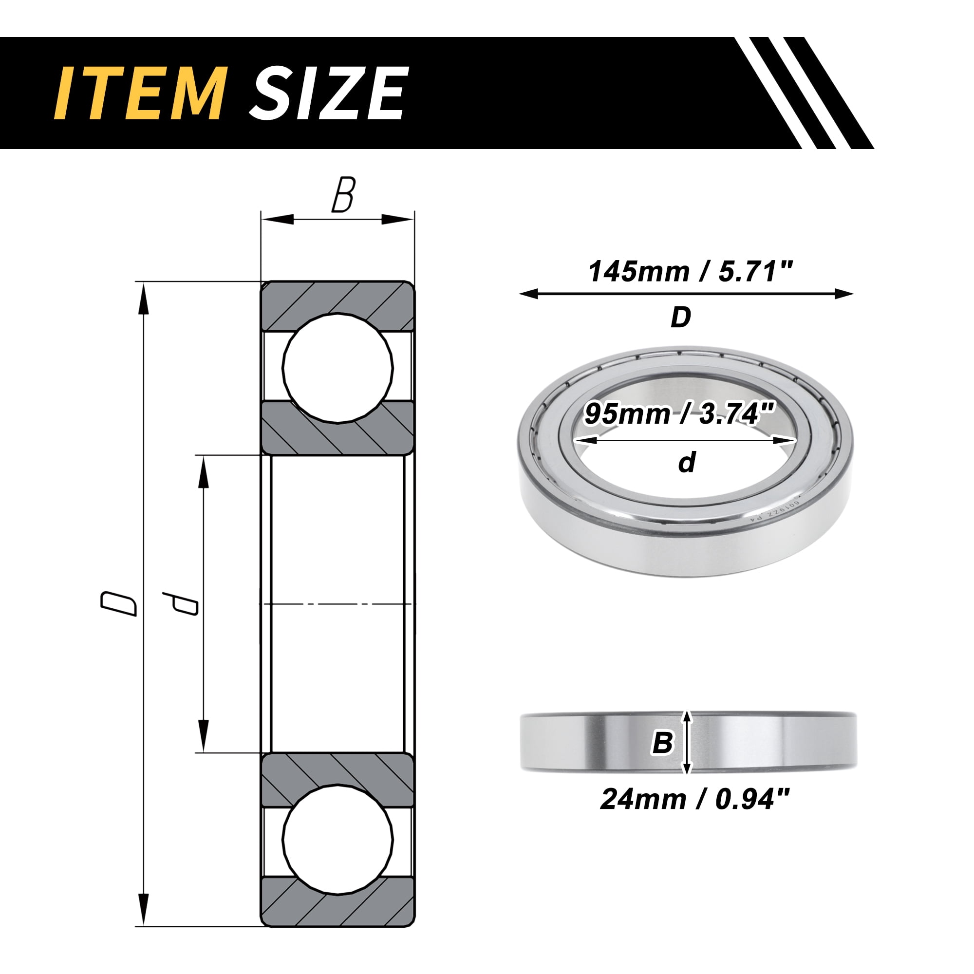 Unique Bargains 6019ZZ Deep Groove Ball Bearings 95x145x24mm P4 Double Metal Seal Lubricated Bearings 1 Pcs
