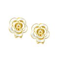 thumbnail image 2 of Bling Jewelry Womens Fashion Enamel 3D White Rose Flower Clip On Earrings Button Style for Non-Pierced Ears Gold Plated, 2 of 6