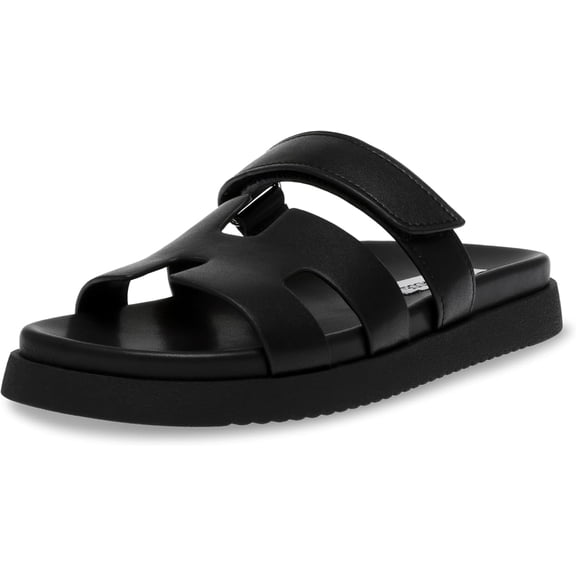 Steve Madden Womens Mayven Adjustable Faux Leather Slide Sandals