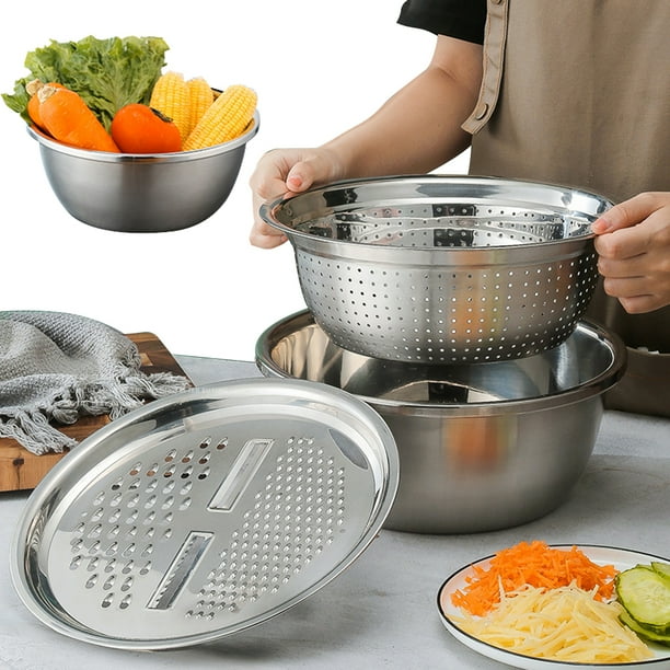 3 Unid/set Rallador Acero Inoxidable/cesta Drenaje/lavabo Inferior (común 26 Cm)