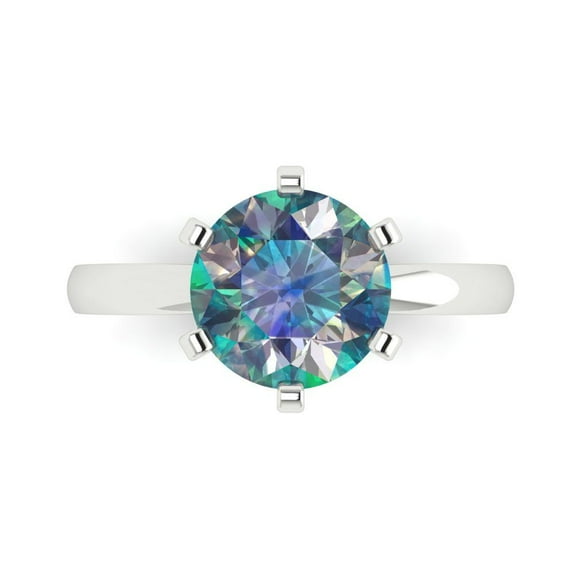 Clara Pucci 14K White Gold 3ct BlueMoissanite Solitaire Ring for Women