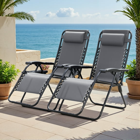 Lacoo Zero Gravity Chair Patio Outdoor Foldable Lawn Lounge Chair Reclining Chair with Adjustable Pillow Pack of 2, Gray