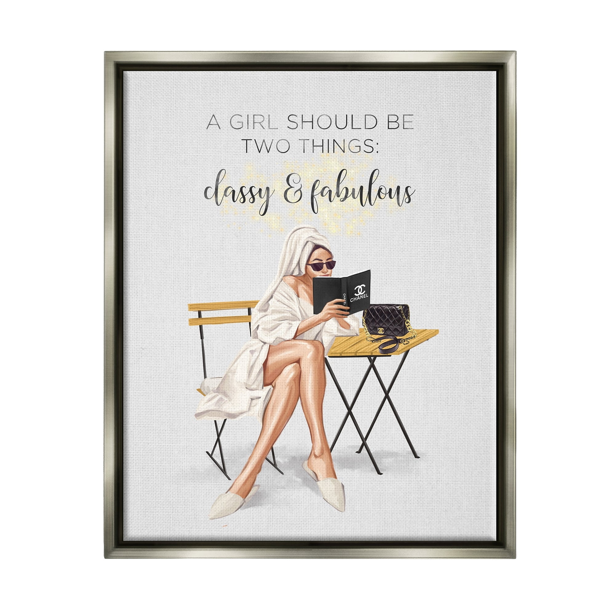Stupell Industries Classy Fabulous Saying Designer Robe Purse Fashion Luster Gray Framed Floating Canvas Wall Art, 24x30, by Ziwei Li