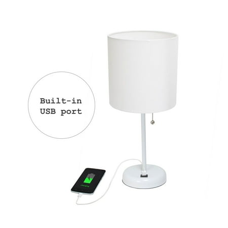 Limelights - Stick Lamp with USB charging port and Fabric Shade 2 Pack Set - White