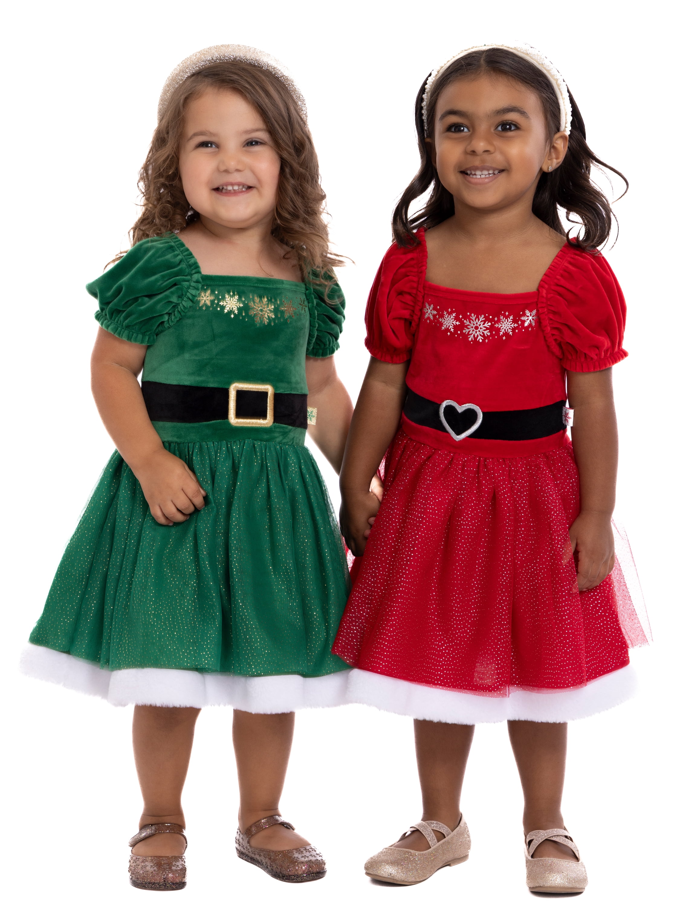 Holiday Time Toddler Girls Elf Velour Cosplay Dress with Puff Sleeves, Sizes 12M-5T
