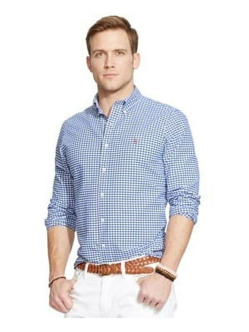 【Louren】standcollar check all in one POLO RALPH LAUREN 710548535007: Men's Gingham Oxford Shirt, Blue