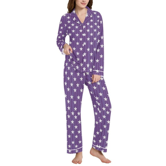 joogoo Pajamas Set for Women Stars Purple Long Sleeve Pjs Loungewear L