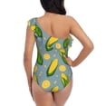 thumbnail image 5 of Sikiie Corn On The Leaves Print Women One Piece Swimsuits Tummy Control One Shoulder Bathing Suits Ruffle Swimwear, From S to XXL-Small, 5 of 6