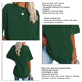 thumbnail image 3 of Camiseta holgada de manga corta para mujer, camiseta de manga corta con cuello redondo y hombros caídos de Color puro para uso diario, verde L, 3 of 4