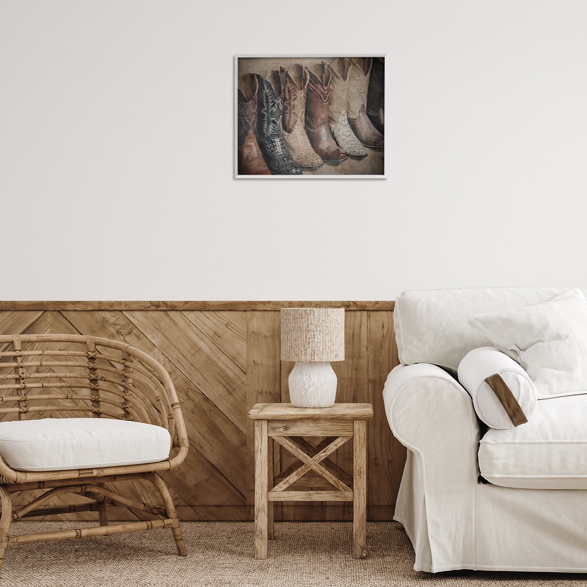 Stupell Industries Texan Lineup Boots Beauty & Fashion Photography White Framed Art Print Wall Art, 20 x 16