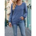 thumbnail image 2 of Button Up Sweater for Women Fall Knit Pullover Sweaters Long Sleeve Henley Shirts Crewneck Tunic Tops Blue M, 2 of 6