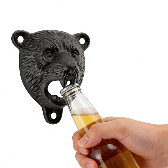 HAIICEN Bear Bottle Opener Wall Mounted Cast Iron Grizzly Bear Beer Opener Mountable for Wooden Post Fench