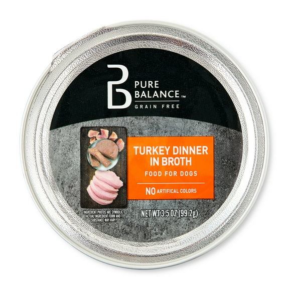 Pure Balance Grain-Free Wet Dog Food, Turkey Dinner in Broth, 3.5 oz Tray