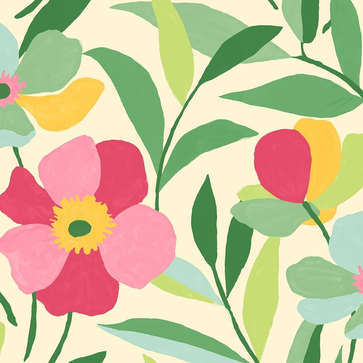 NextWall  Garden Block Floral Peel and Stick Wallpaper 20.5 in. W x 18 ft. L - Deep Navy & Pastels