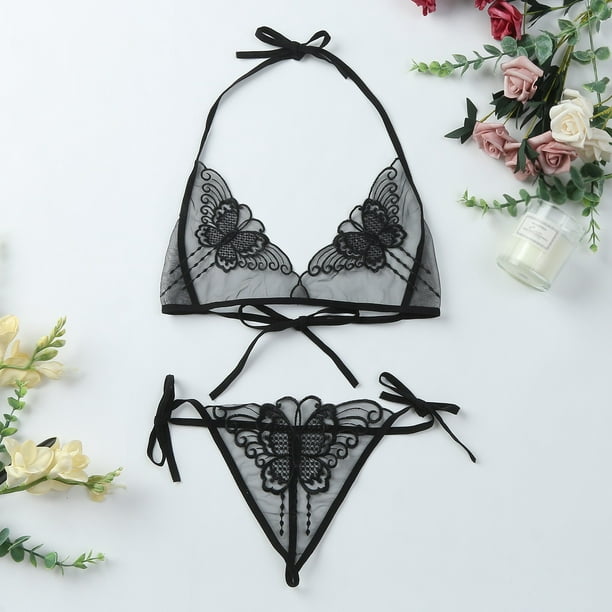 Plus Size Lingerie Sets For Women Sexy Lace Floral Scallop Trim Sling Bras  And Panties Summer Thin Underwear