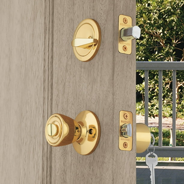 Brink's Keyed Entry Tulip Style Doorknob and Deadbolt Combo, Polished