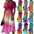 thumbnail image 4 of Minjewel Women's V-Neck Short Sleeve Bohemian Shift Dress - Summer Casual Beach Outfit, Loose Flowy Party Dress, Solid Color Comfy Vacation Mini Dress,Yellow,XL, 4 of 6