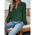 thumbnail image 2 of Womens V Neck Boho Long Sleeve Shirts Dot Chiffon Blouses Flowy Lace Crochet Clothing Casual Trendy Dark Green XXL, 2 of 7