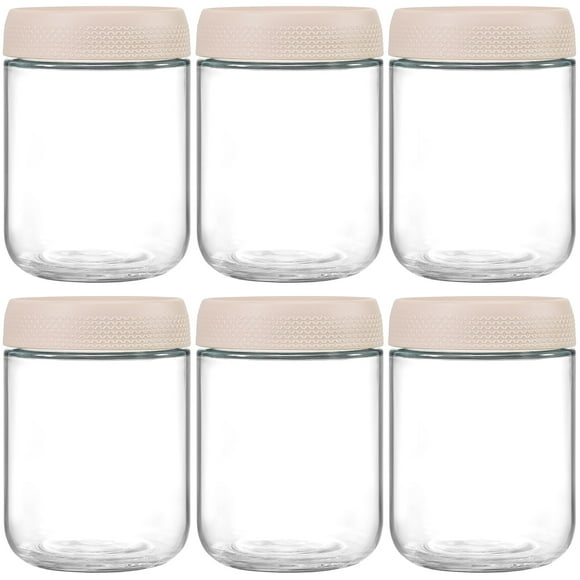 NETANY Juego de 6 Frascos de Vidrio para Almacenamiento de Alimentos de 470 ml con Tapas Beige Herméticas