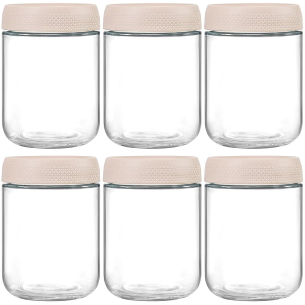 NETANY Juego de 6 Frascos de Vidrio para Almacenamiento de Alimentos de 470 ml con Tapas Beige Herméticas