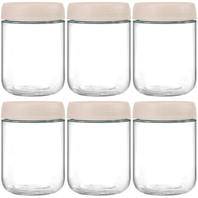 NETANY Juego de 6 Frascos de Vidrio para Almacenamiento de Alimentos de 470 ml con Tapas Beige Herméticas