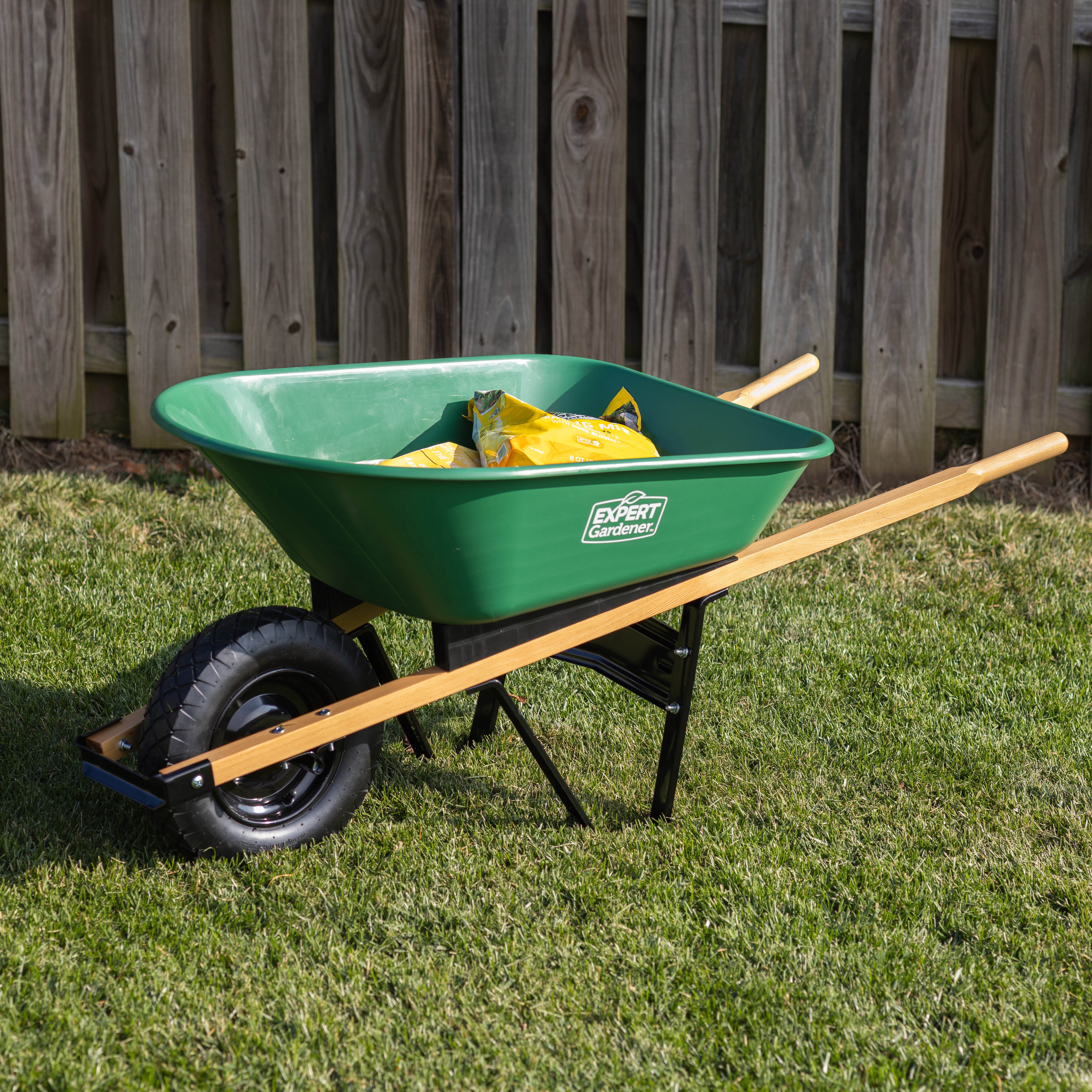 Expert Gardener 4 Cubic ft Poly Tray Wheelbarrow, 250 lb Load Rating