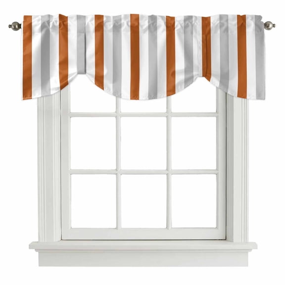 Tie Up Valances for Windows, Burnt Orange Gray Striped Adjustable Valance Curtains Window Treatment for Living Room/Bedroom, Farmhouse Stripe Art Rod Pocket Kitchen Curtains & Drapes 60x18 Inch