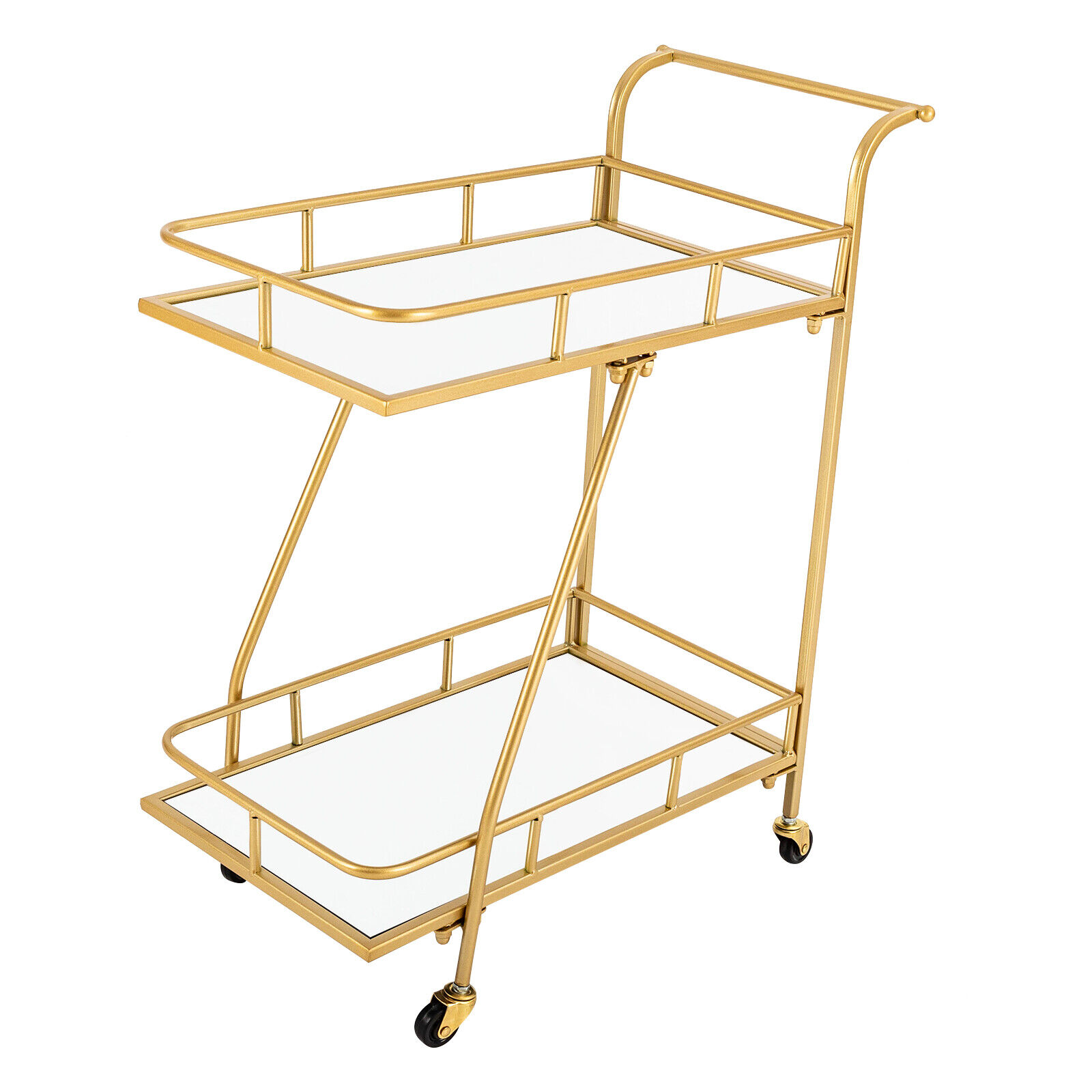 2 Tier Furniture Rolling Bar Cart Gold Kitchen Cart Island Bar Clubs