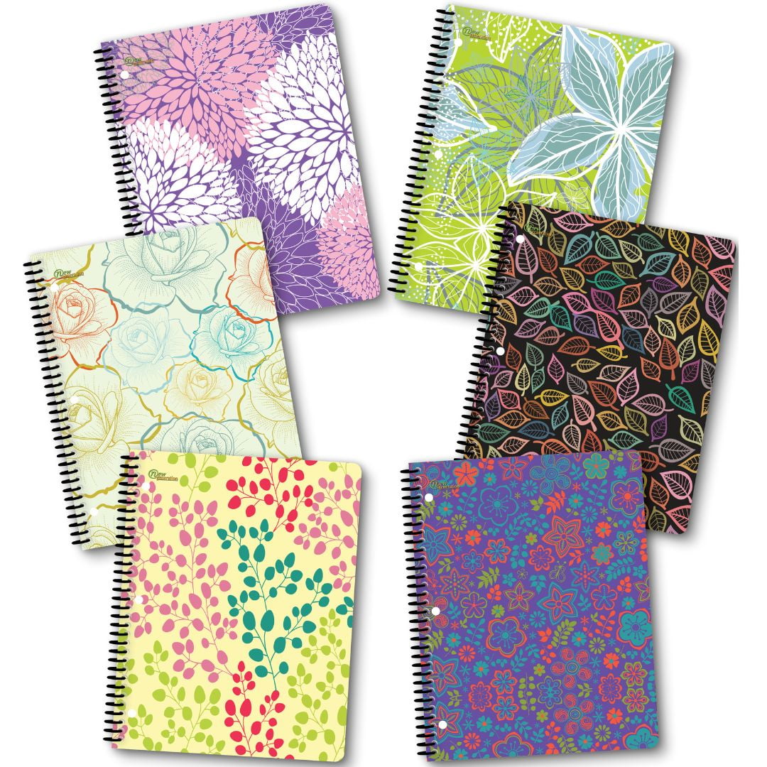 New Generation Floral Spiral Notebooks , 1 Subject Wide Ruled 70 Sheets Notebooks, 8 x 10.5