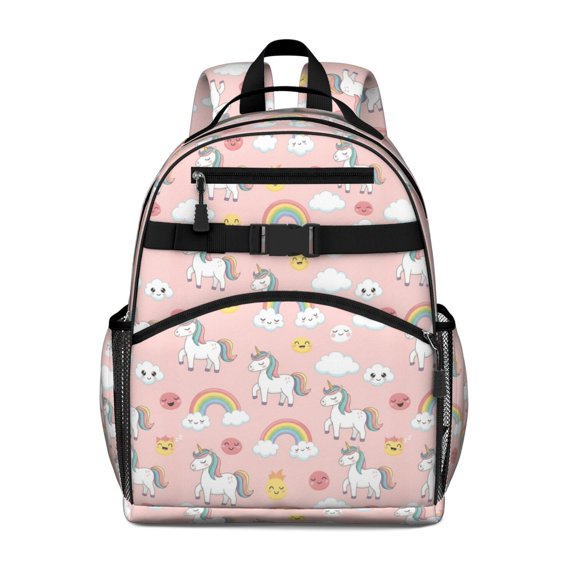 Unicorn and Cloud Pink Pattern Cute School Backpack Bag for School with Padded Back and Adjustable Shoulder Straps 15.25"x11.5"x5.25"