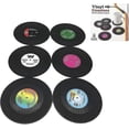 thumbnail image 4 of Posavasos de vinilo con forma de disco de CD retro de 6 piezas, posavasos antideslizantes para café, vajilla para bebidas, multicolor, 4 of 5