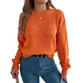 thumbnail image 2 of JUUNthy Sweater for Womens, Hollow Out Pattern Crewneck Long Sleeve 2026 Soft Comfort Knit Tops Burgundy S, 2 of 11