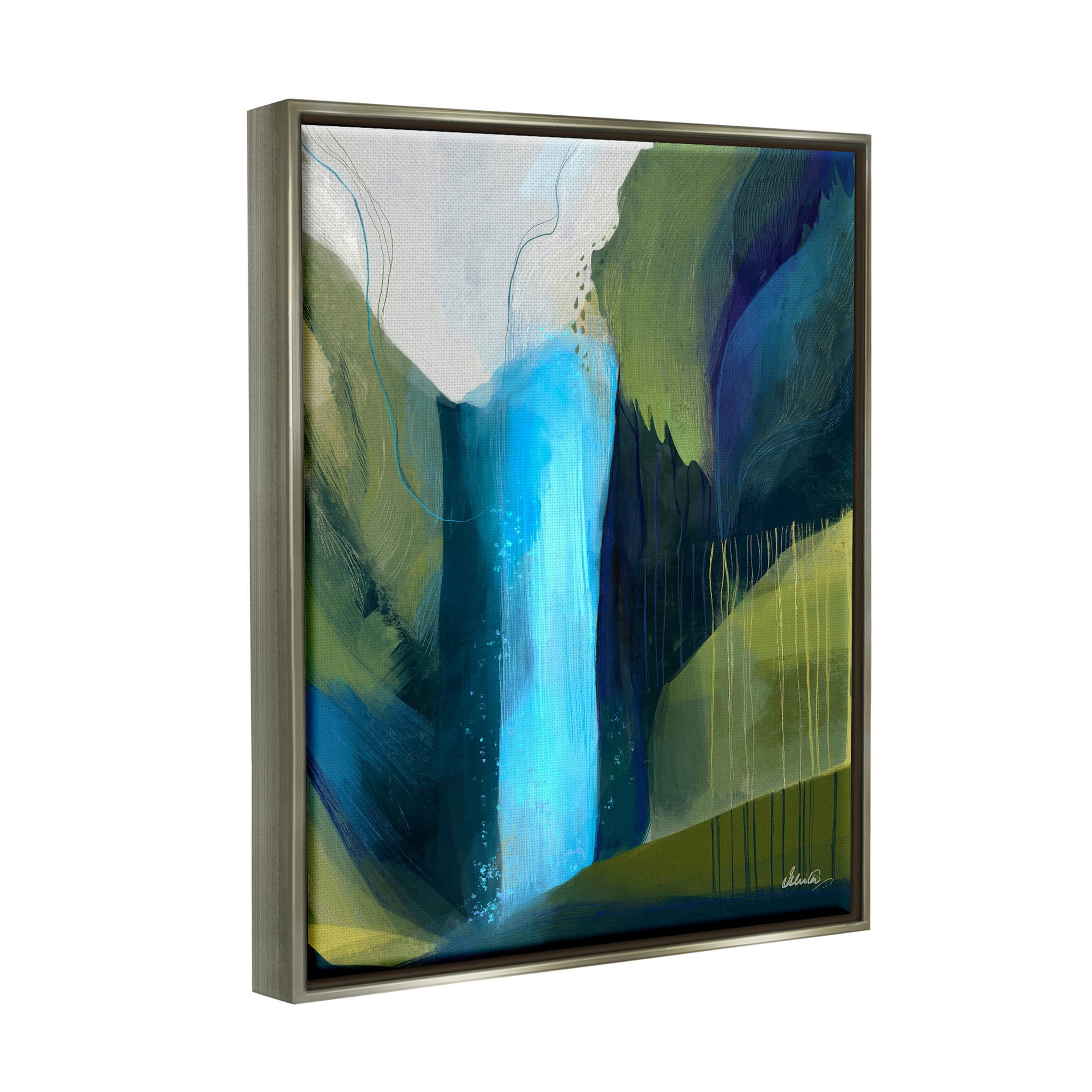 Abstract Waterfall Layered Landscape Abstract Graphic Art Luster Gray Framed Art Print Wall Art