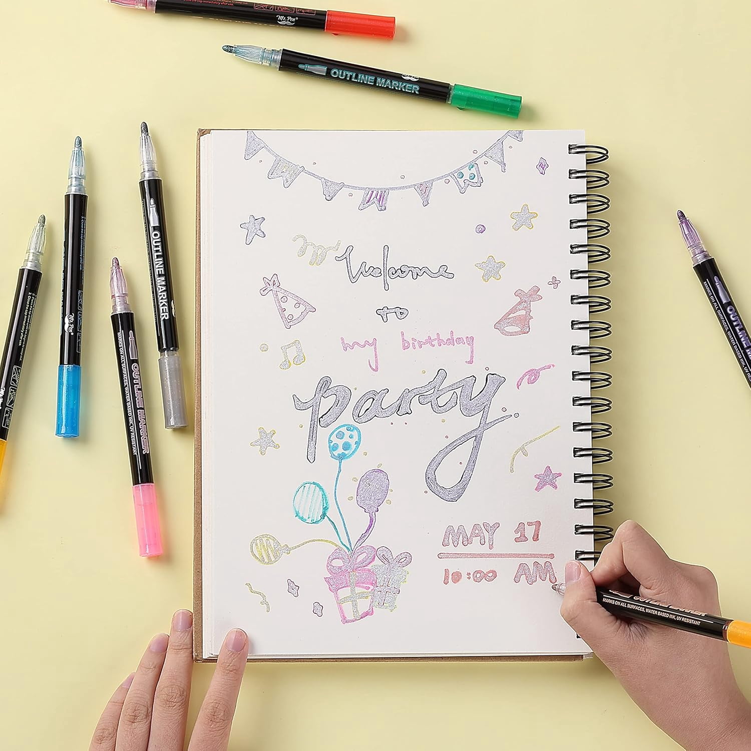 Dreamy Sparkle Dual-Line Contour Pen, 12 Colors Glitter Outline Markers with Metallic Ink for Crafts, Wood, Glass, Plastic, Quick-Dry Smudge-Proof