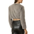 thumbnail image 3 of INSPIRE CHIC Women's Collarless Long Sleeve Open Front Faux Fur Shrug Cropped Coat L Dark Grey, 3 of 6