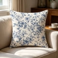 thumbnail image 5 of Bomd Blue Pillow Covers 18x18, Blue and Cream Floral Chinoiserie Throw Pillows, Vintage Rustic Toile Flower Decorative Pillow Cases, Outdoor Chinoiserie Decor Cushion Case for Couch Bed Sofa, 5 of 6