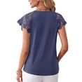 thumbnail image 4 of Only Moment Relaxed Blouse Polyester,Spandex,cotton V Neck Women's Short Sleeve Tops Work Blouses Business Casual Tops Navy,L, 4 of 7
