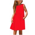 thumbnail image 1 of Huvoen Robe de Demoiselle d'Honneur Enfant Robe Petite Fille Quotidien Vacances Imprimé Sans Manches Décontractée Mignonne Douce Robes Rouge 13 Ans, 1 of 5