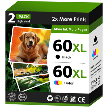 60XL Ink Compatible for HP 60 Ink Cartridge Combo Pack for HP Printer Ink 60 (Black, Tri-Color)