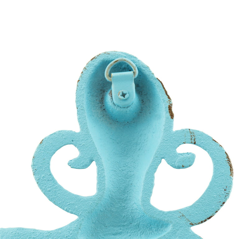 Stonebriar Cast Iron Octopus Decorative Wall Hook, Blue 
