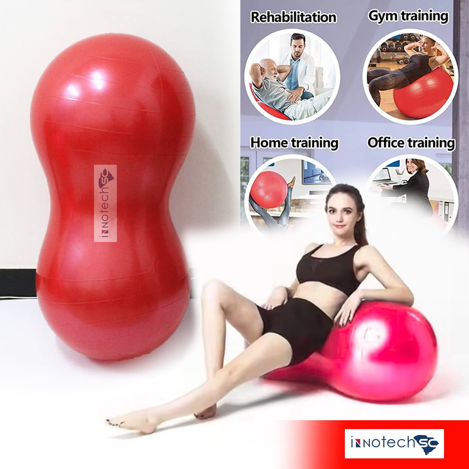 InnotechSC Peanut Ball - Anti Burst Exercise Ball for Labor Birthing, Physical Therapy for Kids, Core Strength, Flexible Seating, Home & Gym Fintness, sensory chair Wiggle Seat (Include Pump)