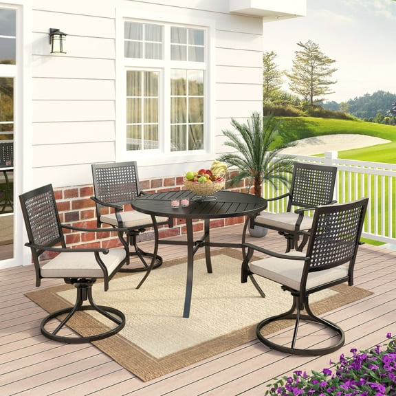 MF Studio 5 Piece Patio Dining Set with 4 Dining Chairs and 1 Metal Round Dining Table, Black