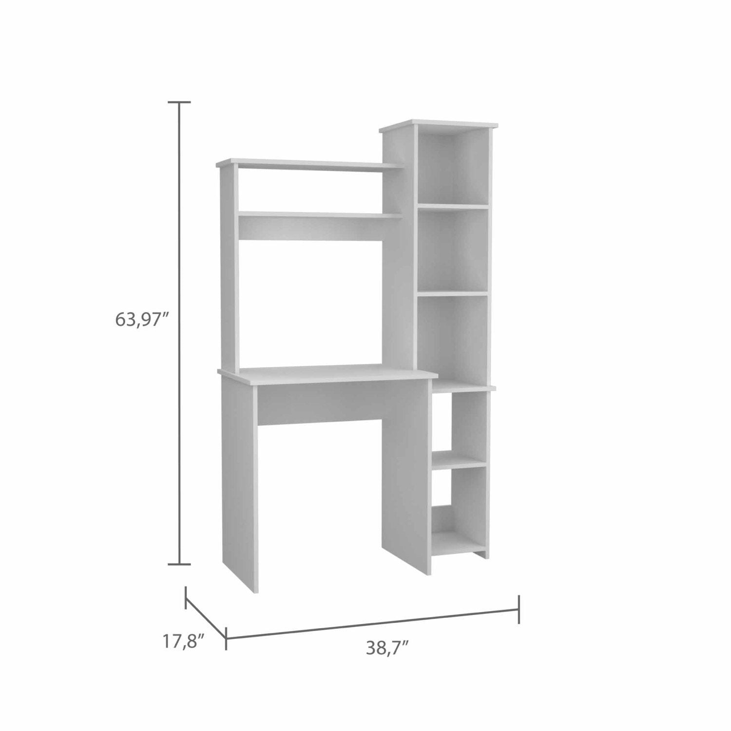 Asteroutdoor White 6-Shelf Writing Desk with Built-in Bookcase