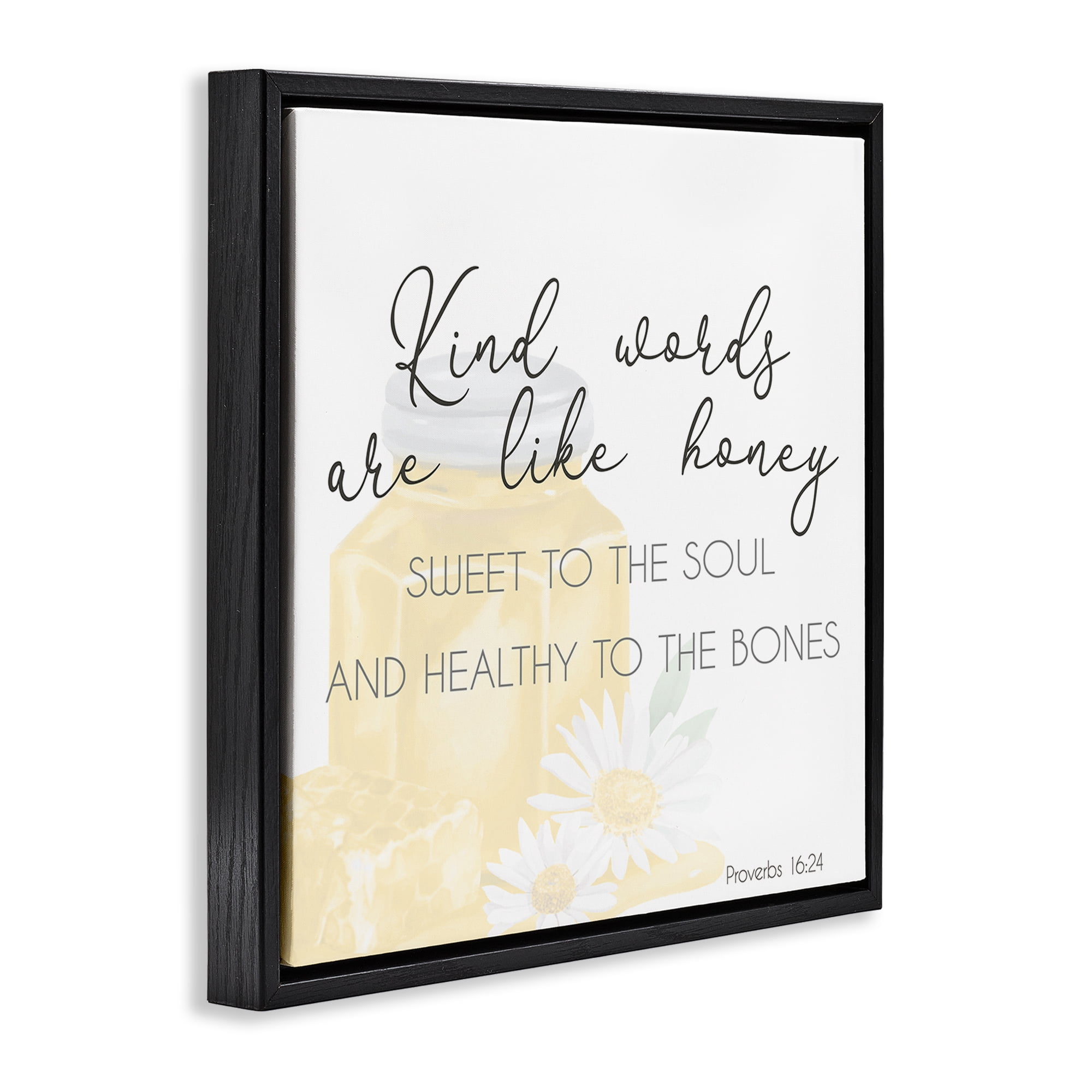 Stupell Industries Kind Words Like Honey Plants & Flowers Painting Black Floater Framed Canvas Art Print Wall Art, 18 x 18