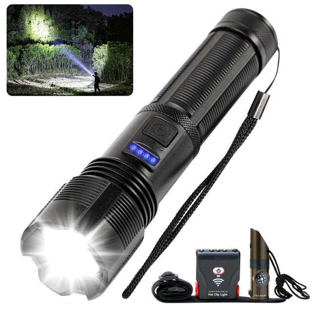 Wangscanis Rechargeable Flashlights, XHP50 Super Bright 1500mAh Battery Zoomable Waterproof 5-Mode