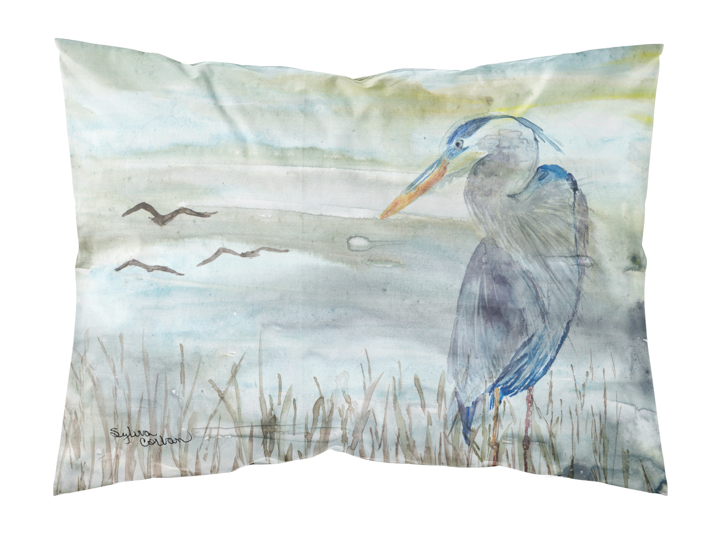 Blue Heron Watercolor Fabric Standard Pillowcase
