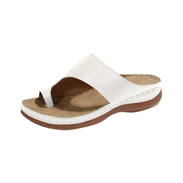 LOVZFMLL Sandales Compensées pour Femmes Décontractées à Anneau d'Orteil Confort Marche Sabots Sandales pour l'Été Extérieur Plage Vacances Pantoufles Blanc 8.5