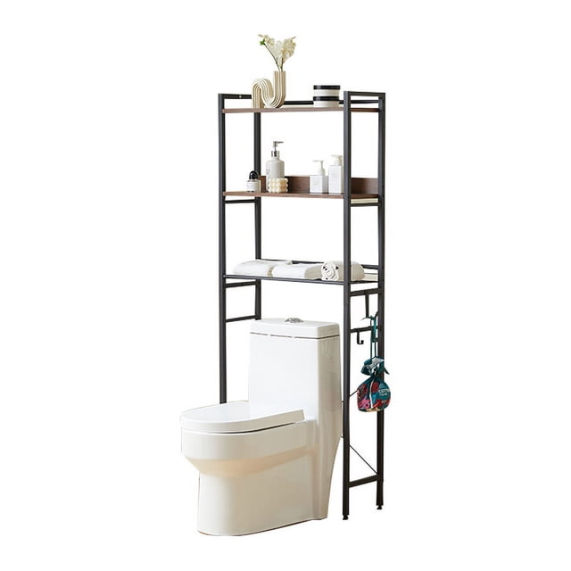 Mueble Organizador Para Baño con Repisas De Madera y Tubos de Metal Toalleros